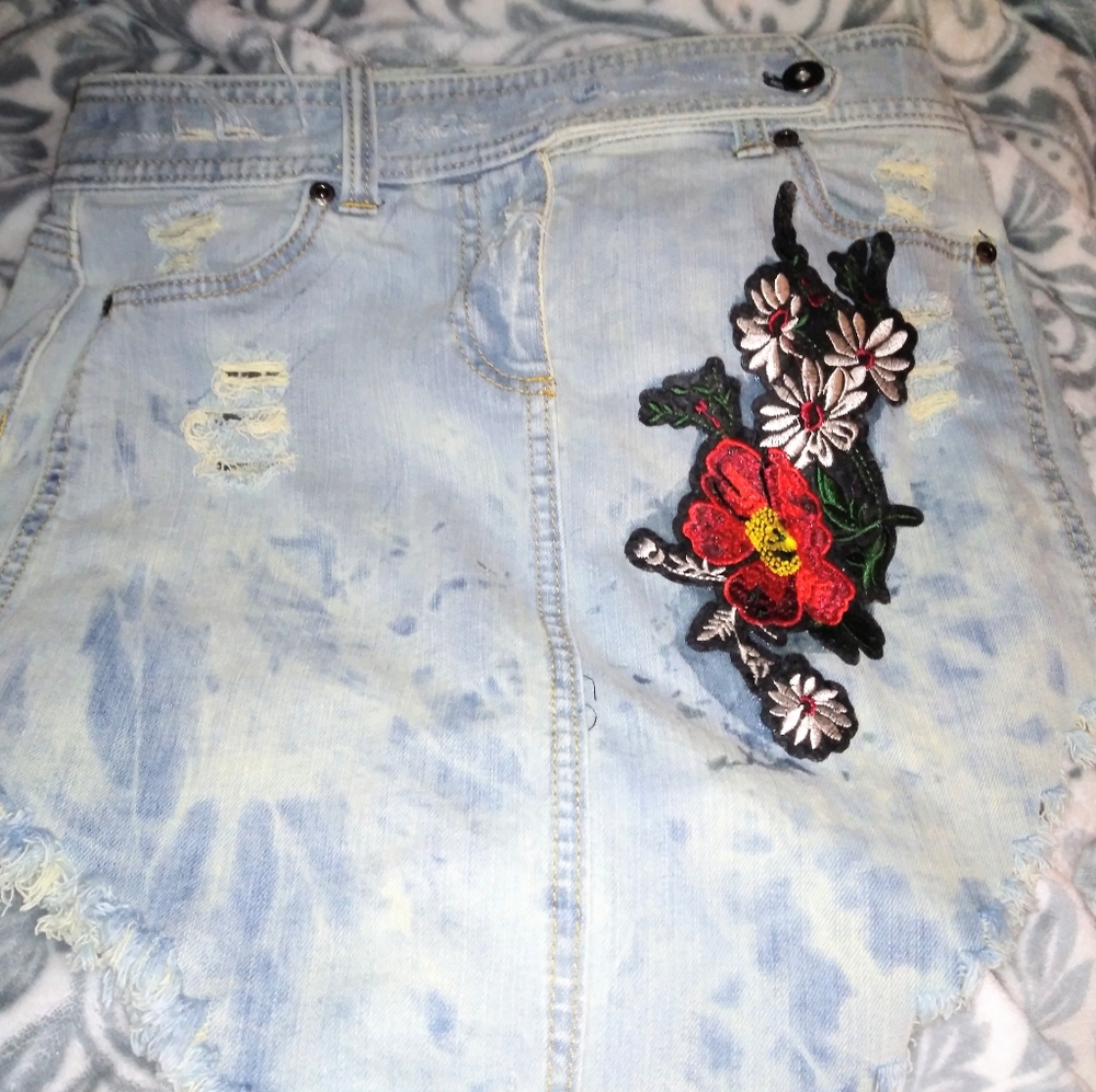 🆕Custom Denim Distressed Skirt